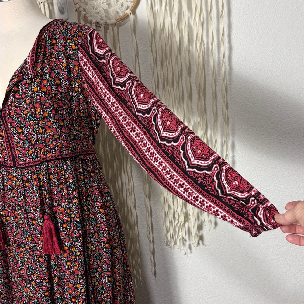 NATURAL LIFE - Burgundy Floral Maxi Dress with Pink Tassel (Large) - Picture 3 of 12